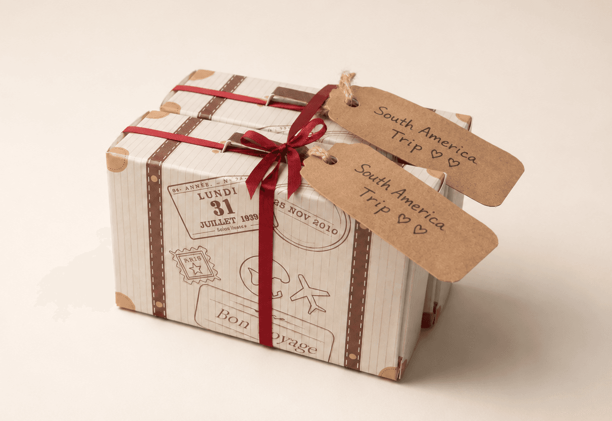 Two handcrafted suitcase keepsakes side by side